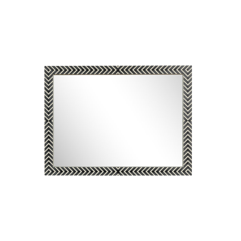 Chevron Patterned Black and White Wood Rectangular Mirror