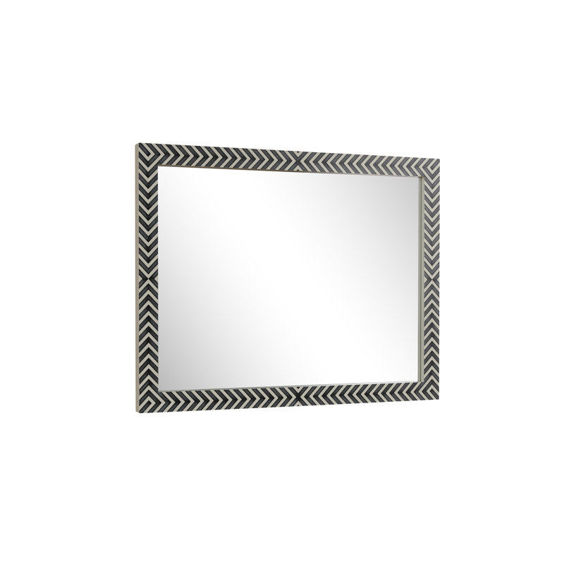 Chevron Patterned Black and White Wood Rectangular Mirror