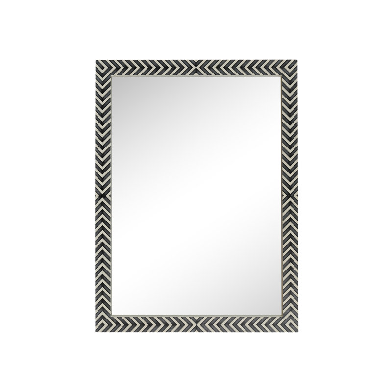 Chevron Patterned Black and White Wood Rectangular Mirror