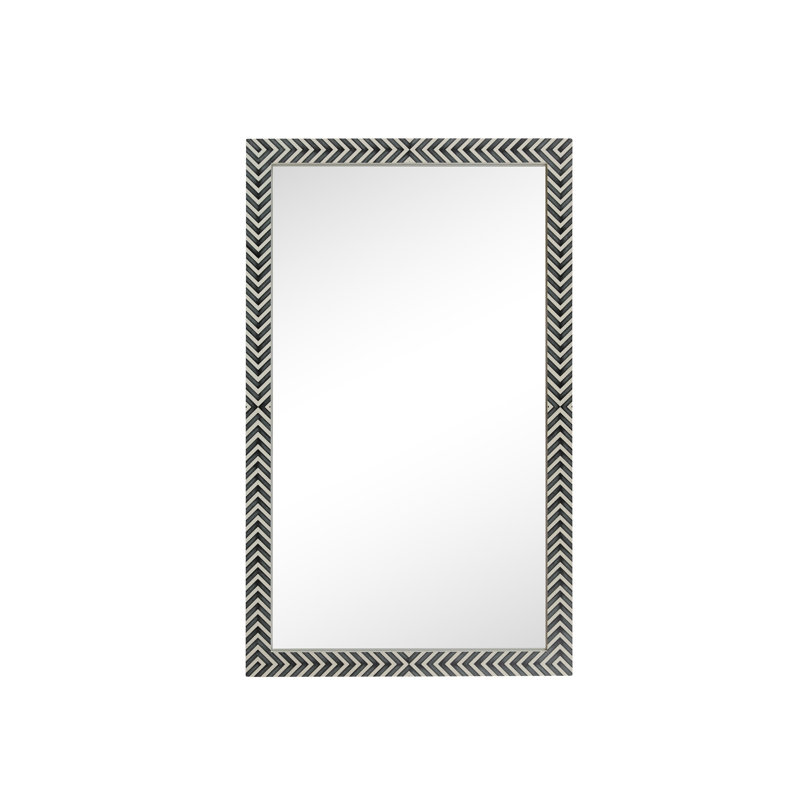 Hand-Painted Black and White Wood Rectangular Mirror