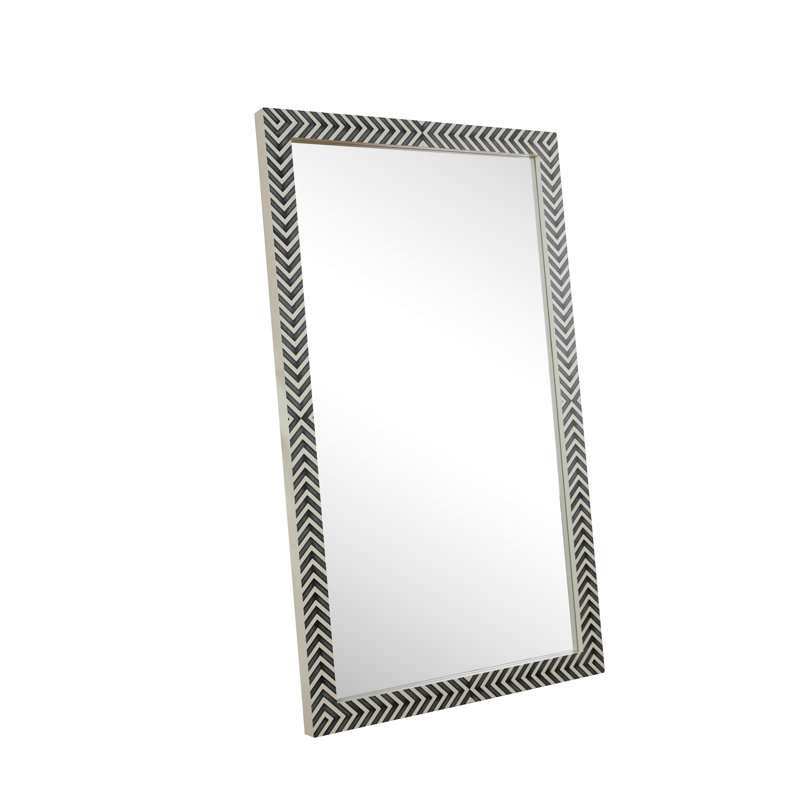Hand-Painted Black and White Wood Rectangular Mirror