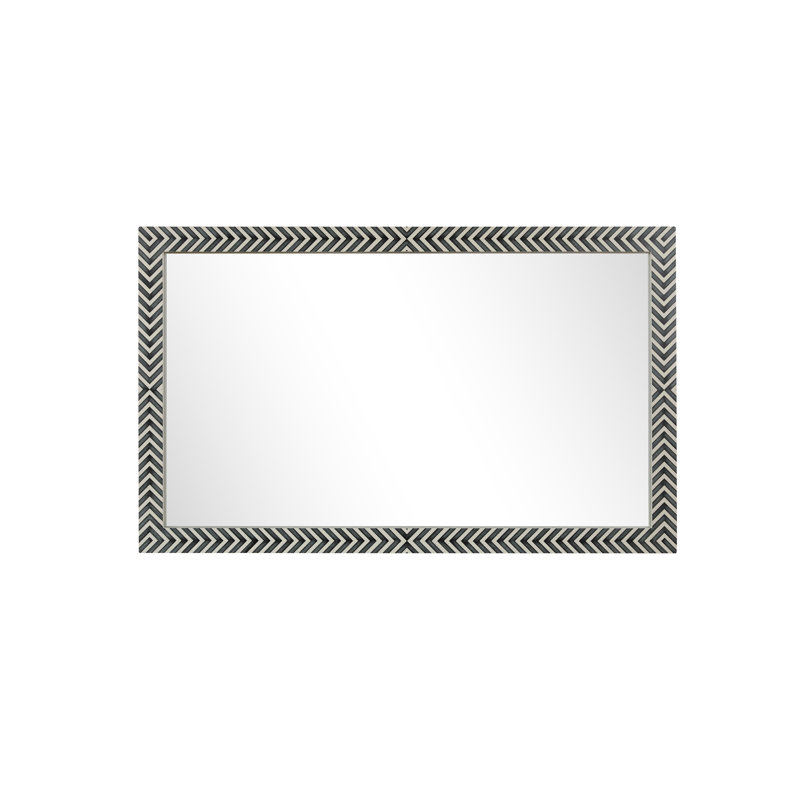 Hand-Painted Black and White Wood Rectangular Mirror