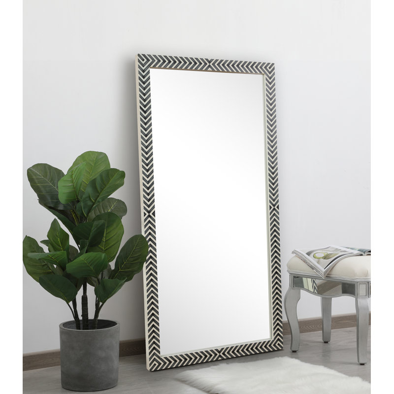 Chevron Hand-Painted Black and White Wood Mirror