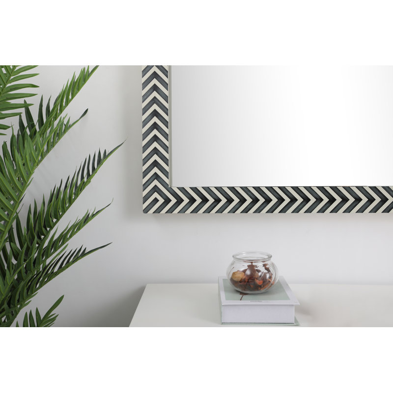 Chevron Hand-Painted Black and White Wood Mirror