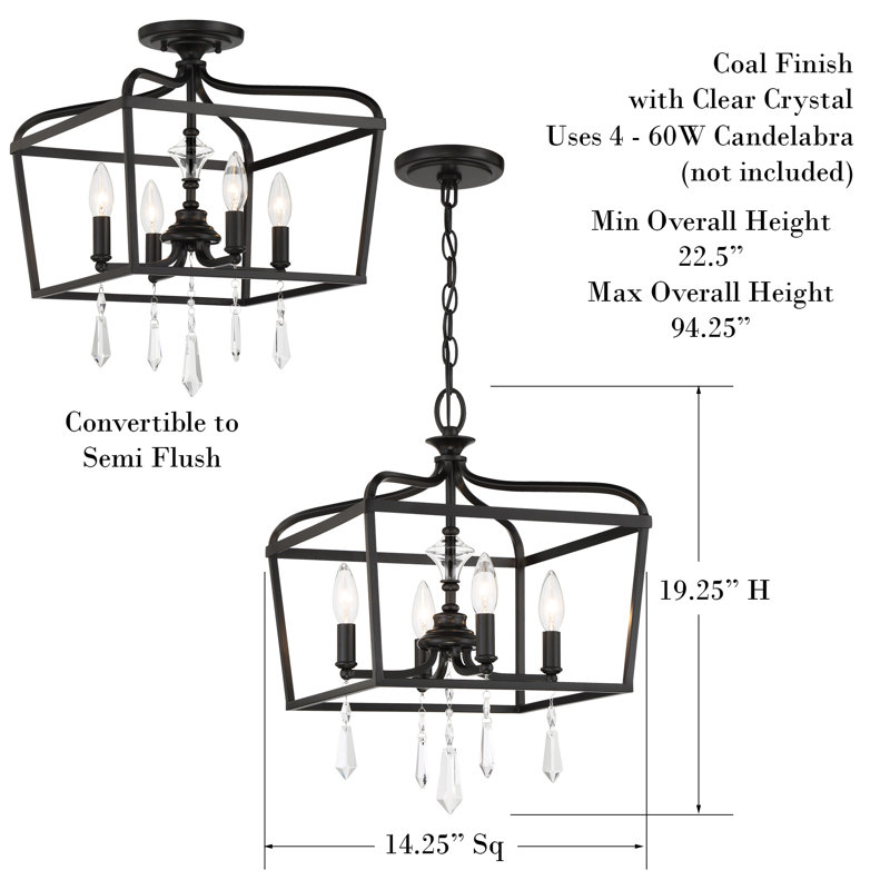 Coal Finish 4-Light Crystal Lantern Chandelier