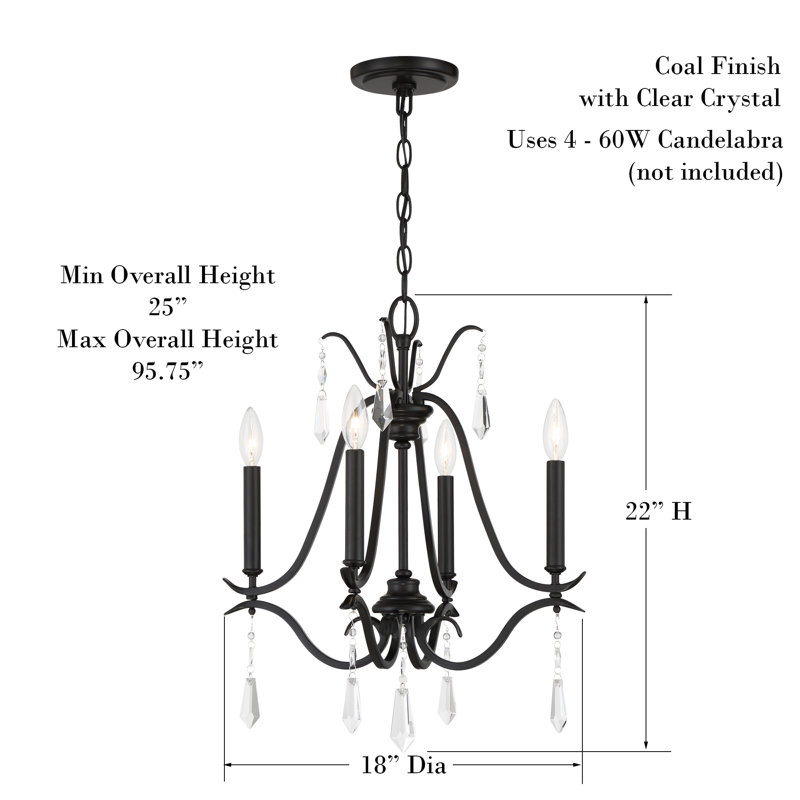 Mini Laurel Estate 4-Light Coal Finish Crystal Chandelier