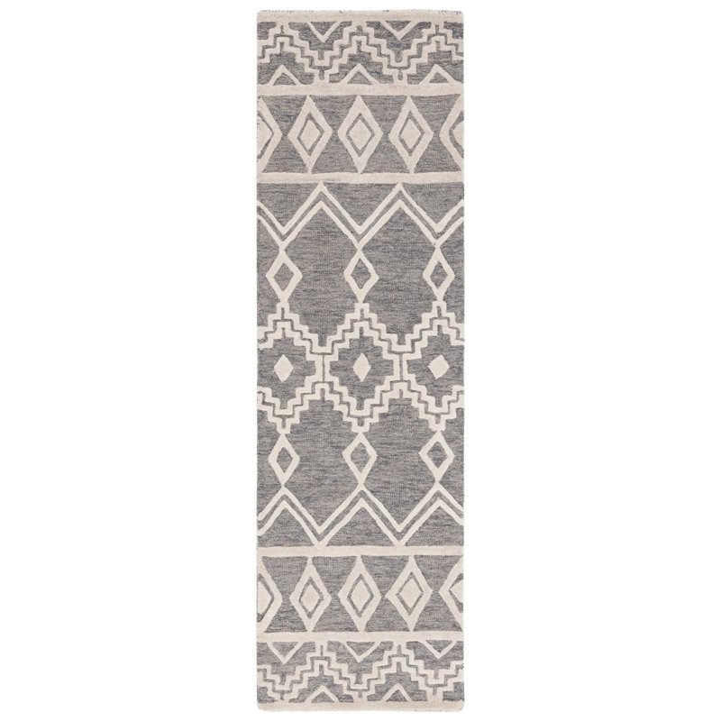 Gray and Ivory Handmade Wool Tufted Runner Rug