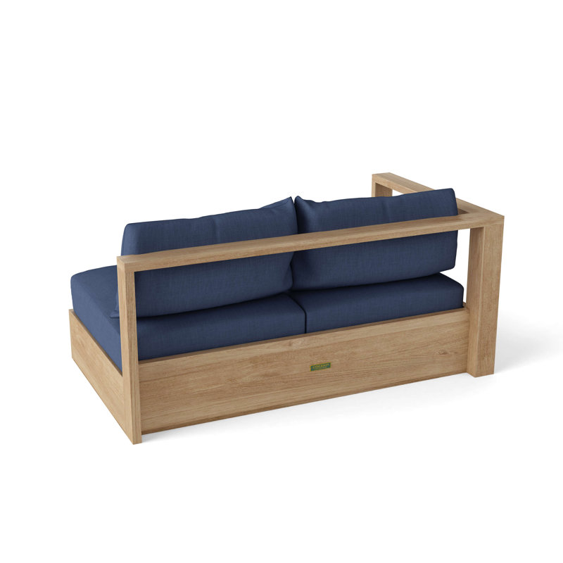 Solid Teak Right-Facing Loveseat with Blue Sunbrella Cushions