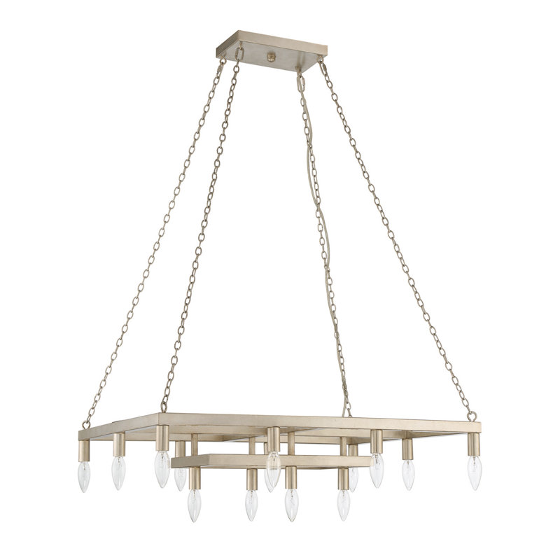 Antique Silver Leaf 14-Light Dimmable Linear Chandelier