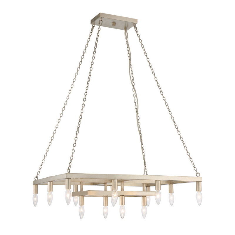 Antique Silver Leaf 14-Light Dimmable Linear Chandelier