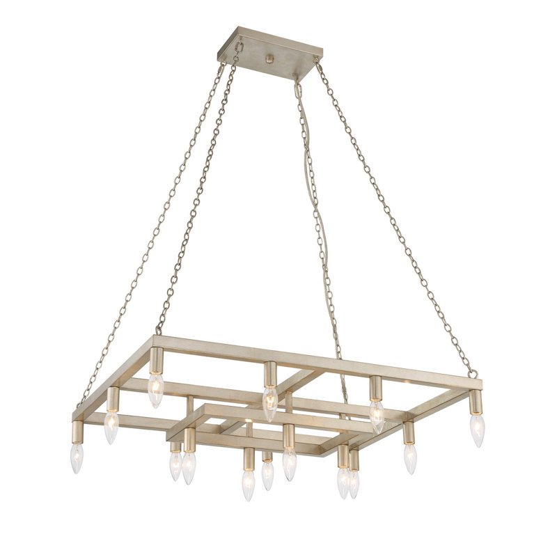 Antique Silver Leaf 14-Light Dimmable Linear Chandelier