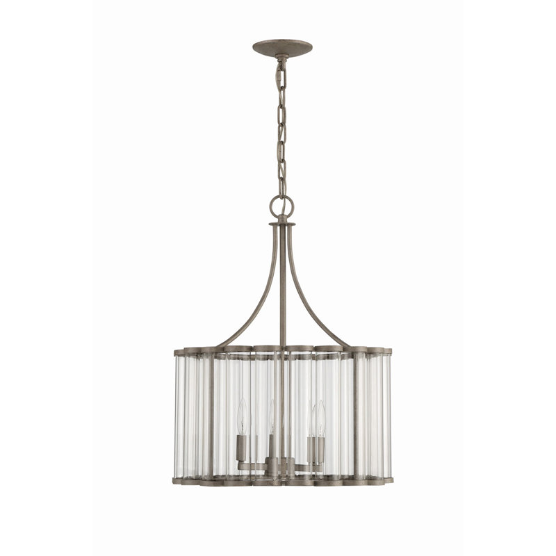 Light Sand Mercury Glass Drum Chandelier with 3 Lights