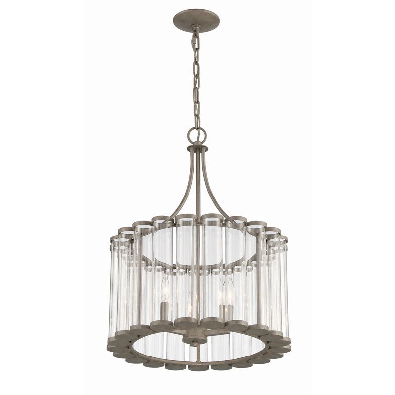 Light Sand Mercury Glass Drum Chandelier with 3 Lights