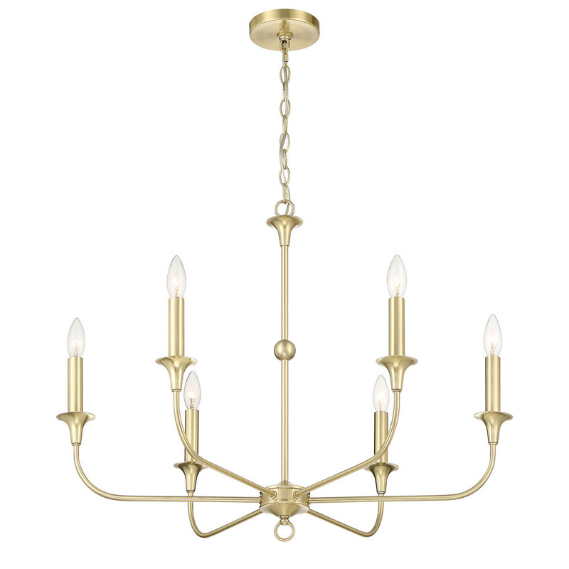 Charlotte Satin Brass 6-Arm Candle Style Chandelier