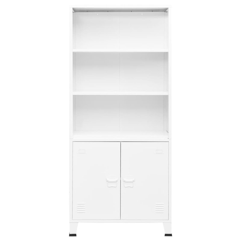 White Steel 3-Shelf Bookcase with Cabinet