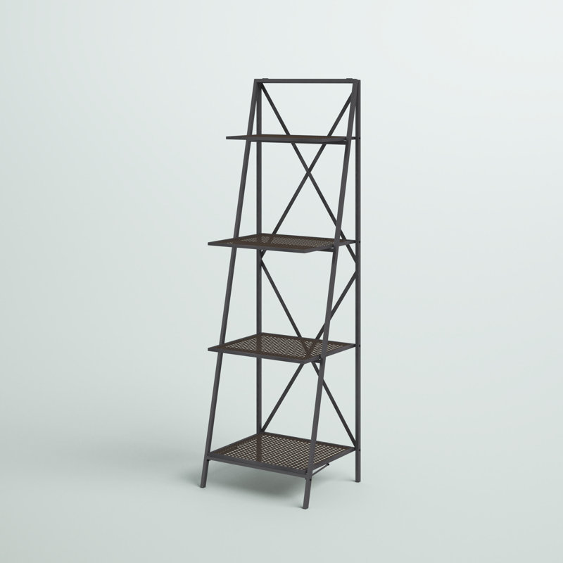 Modern Industrial Black Metal 4-Tier Ladder Bookshelf