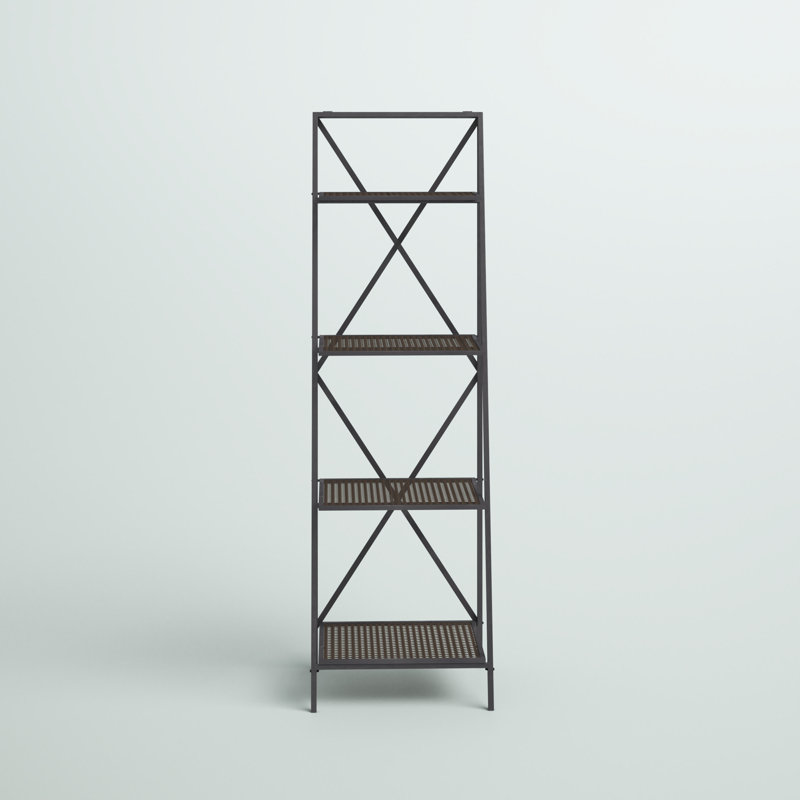 Modern Industrial Black Metal 4-Tier Ladder Bookshelf