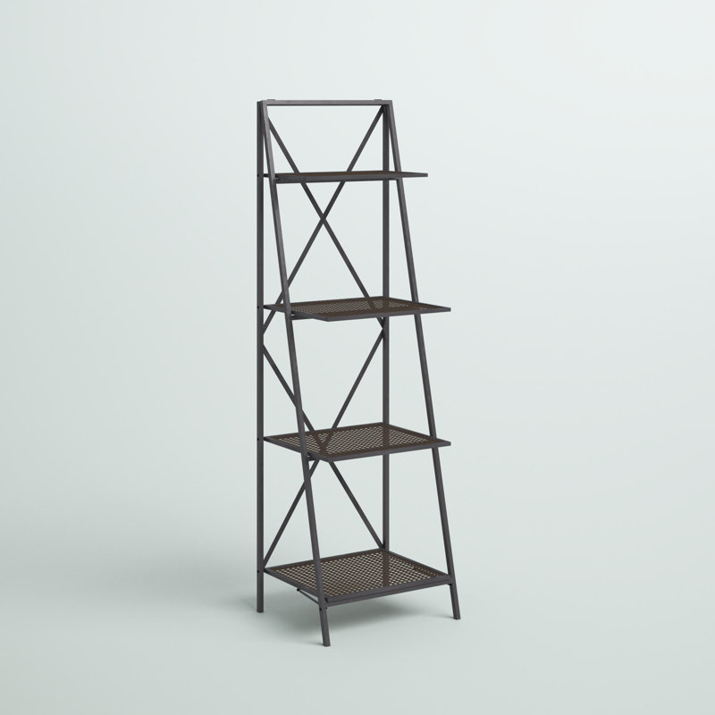 Modern Industrial Black Metal 4-Tier Ladder Bookshelf
