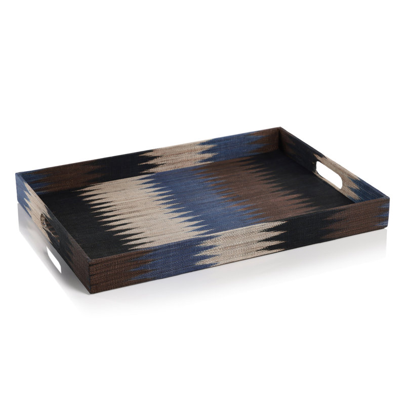 Handmade Multicolored Ikat Patterned Wood Tray