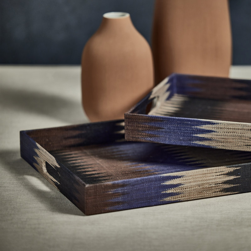 Handmade Multicolored Ikat Patterned Wood Tray