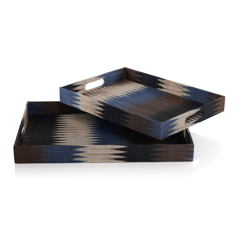 Handmade Multicolored Ikat Patterned Wood Tray