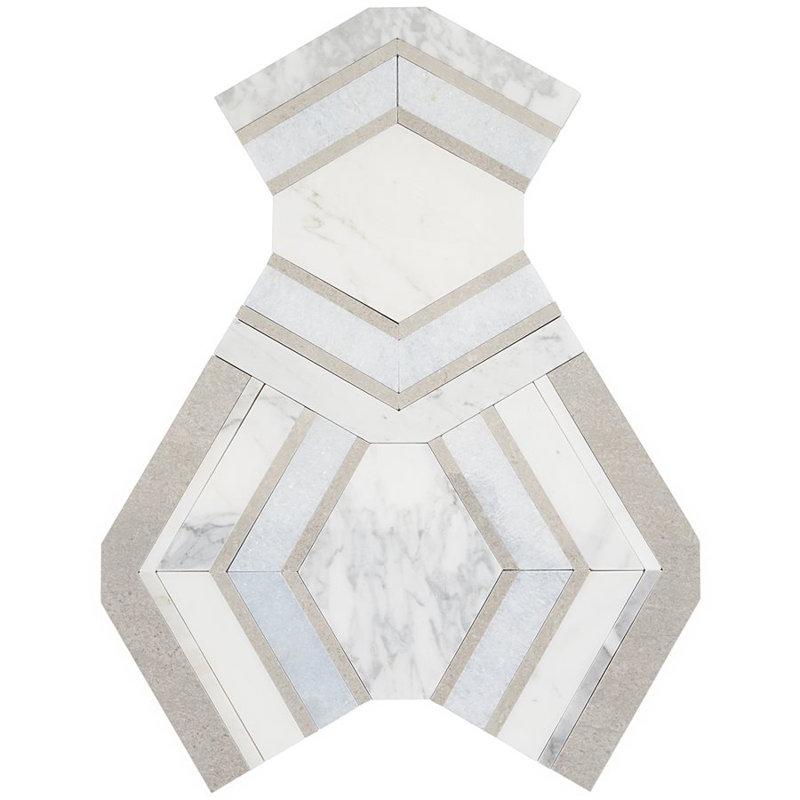 Cream and Blue Geometric Polished Marble Mosaic Tile 11x18