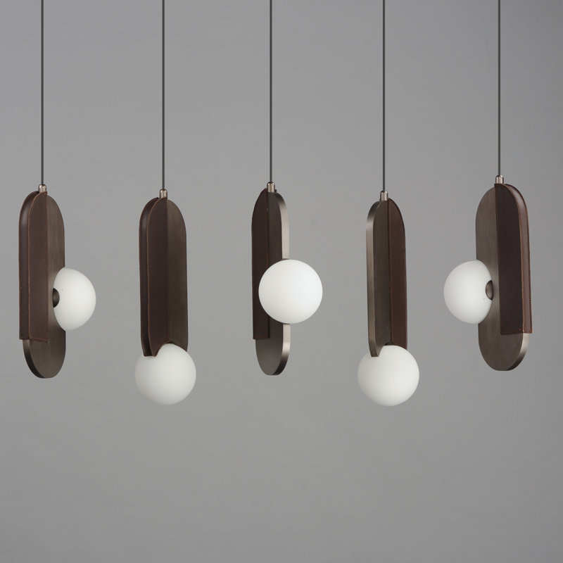 Brushed Bronze LED Pendant with White Glass Spheres