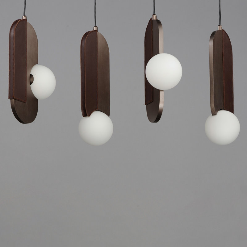 Brushed Bronze LED Pendant with White Glass Spheres
