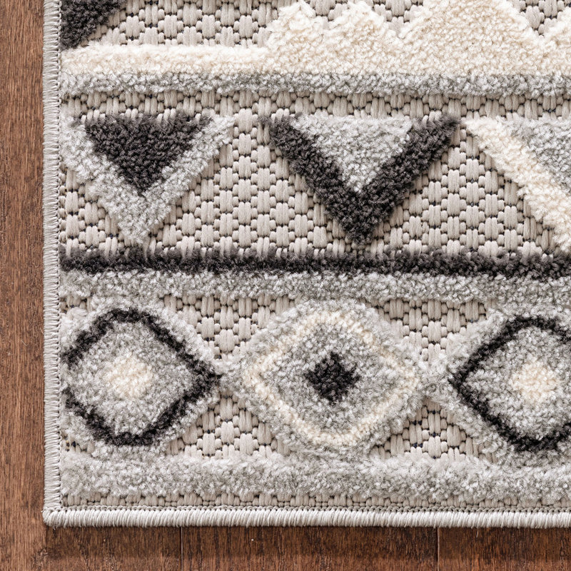 Modern Geometric Gray Flatweave Synthetic Area Rug, 7'10" x 9'10"