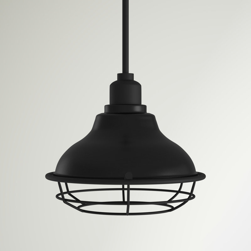Gloss Black and Silver Industrial Pendant Light with Metal Cage