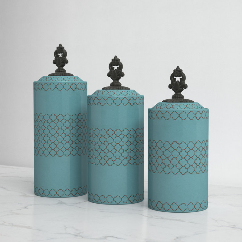 Elegant Blue Antique Ceramic Kitchen Canister 3-Piece Set