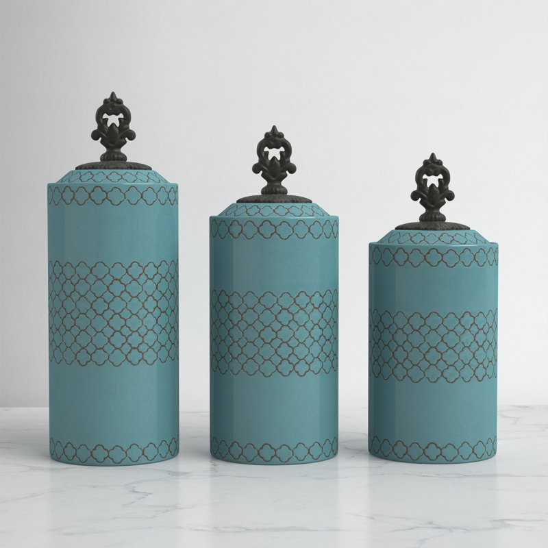 Elegant Blue Antique Ceramic Kitchen Canister 3-Piece Set