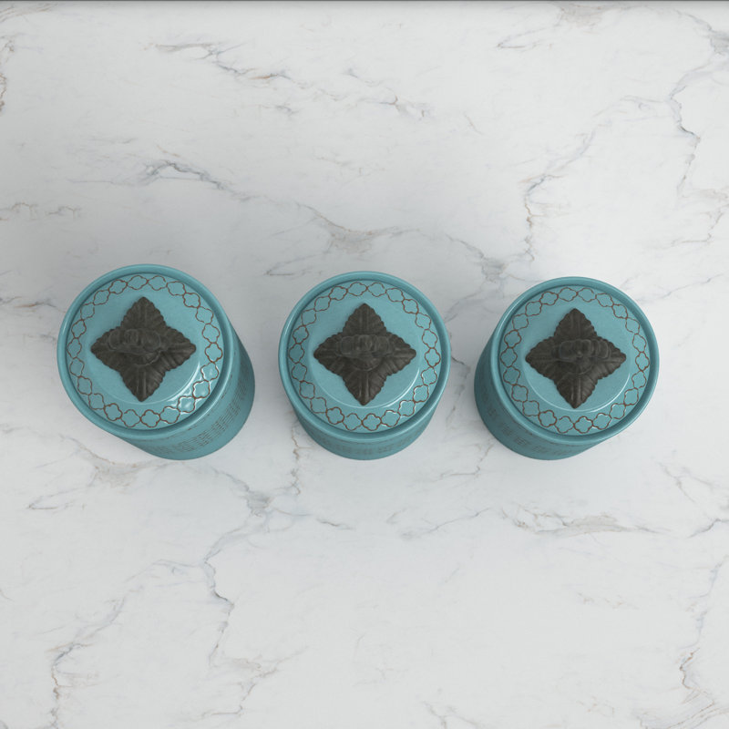 Elegant Blue Antique Ceramic Kitchen Canister 3-Piece Set