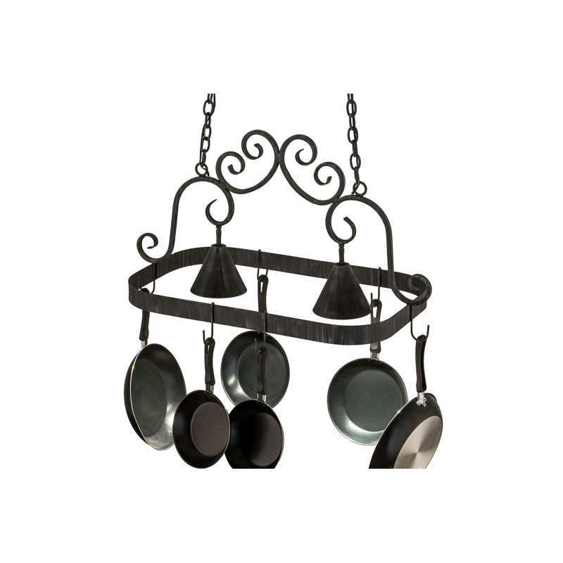 Elana Antique Iron Hanging Pot Rack with Lights