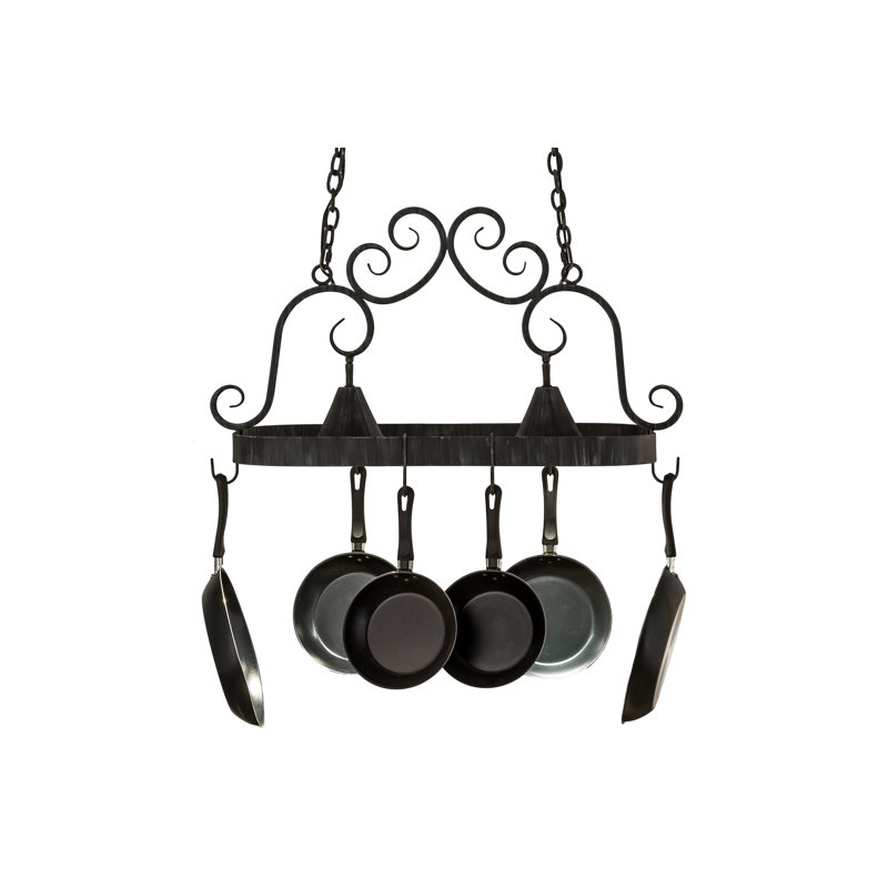 Elana Antique Iron Hanging Pot Rack with Lights