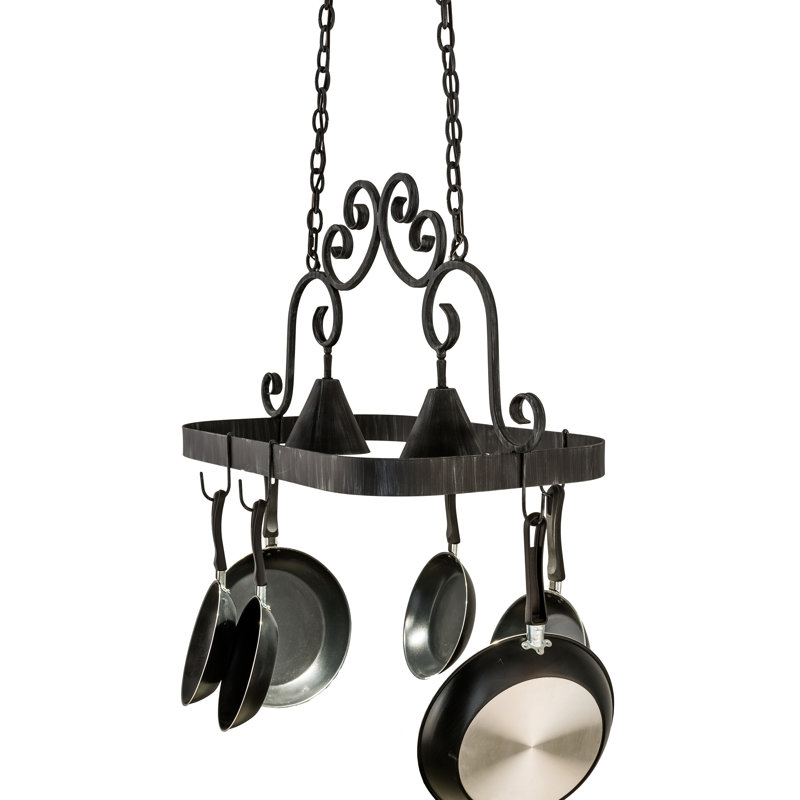 Elana Antique Iron Hanging Pot Rack with Lights