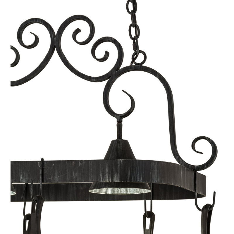 Elana Antique Iron Hanging Pot Rack with Lights