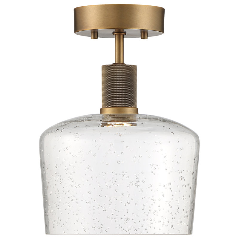 Antique Brushed Brass LED Semi-Flush Mount with Seeded Glass