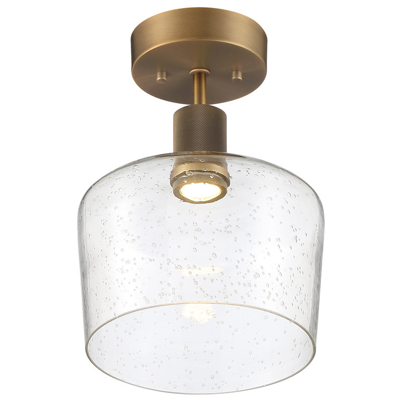 Antique Brushed Brass LED Semi-Flush Mount with Seeded Glass