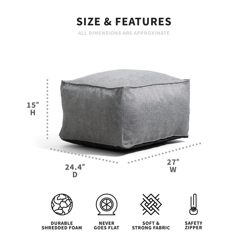 Gray Polyester Foam Filled Ottoman Pouf