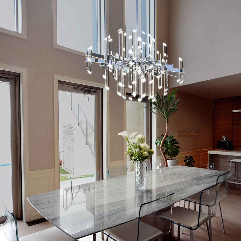 Facets Chrome-Crystal LED Kitchen Island Chandelier, 32" Wide