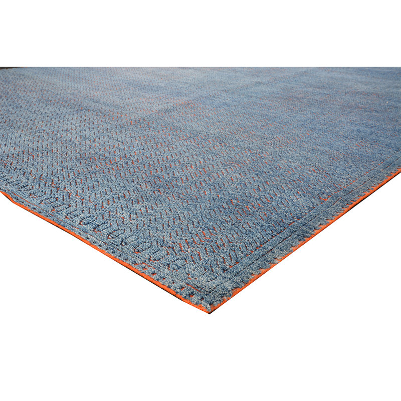 Hand-Knotted Blue Abstract Wool and Viscose Rug, 8' x 10'