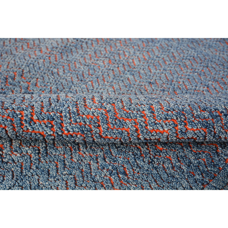 Hand-Knotted Blue Abstract Wool and Viscose Rug, 8' x 10'
