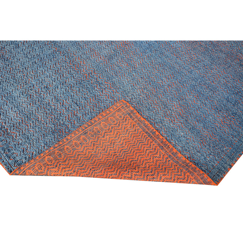 Hand-Knotted Blue Abstract Wool and Viscose Rug, 8' x 10'
