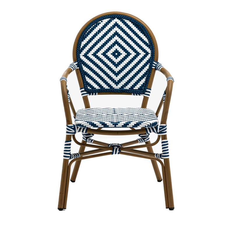 Boho Chic Blue and White Woven Bistro Chairs, Set of 2