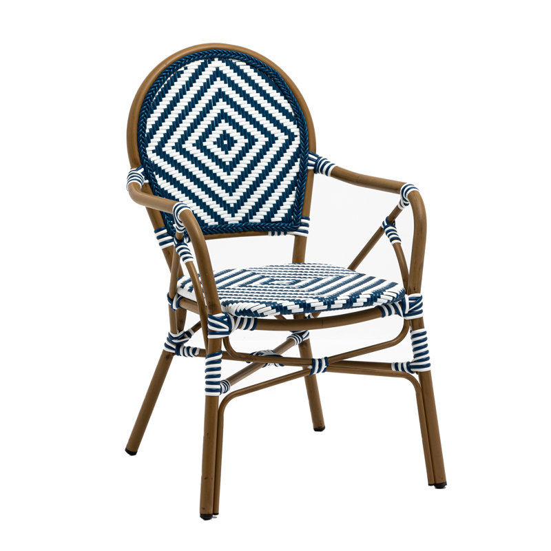 Boho Chic Blue and White Woven Bistro Chairs, Set of 2
