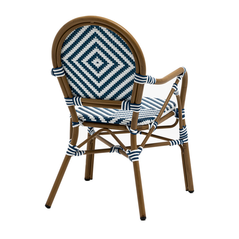 Boho Chic Blue and White Woven Bistro Chairs, Set of 2