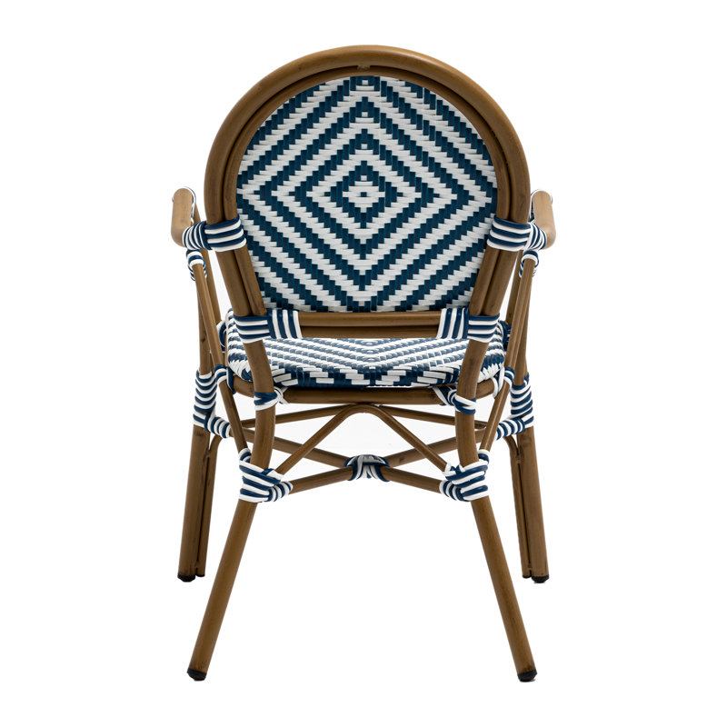Boho Chic Blue and White Woven Bistro Chairs, Set of 2