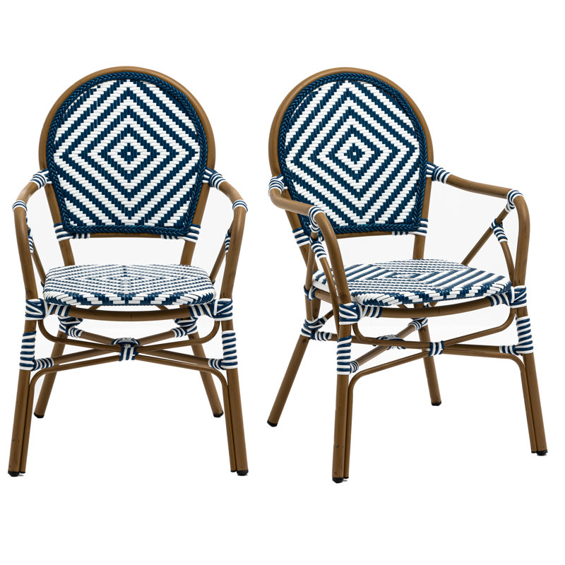 Boho Chic Blue and White Woven Bistro Chairs, Set of 2