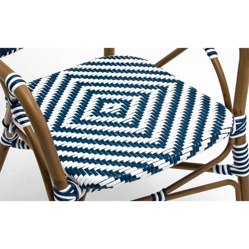 Boho Chic Blue and White Woven Bistro Chairs, Set of 2